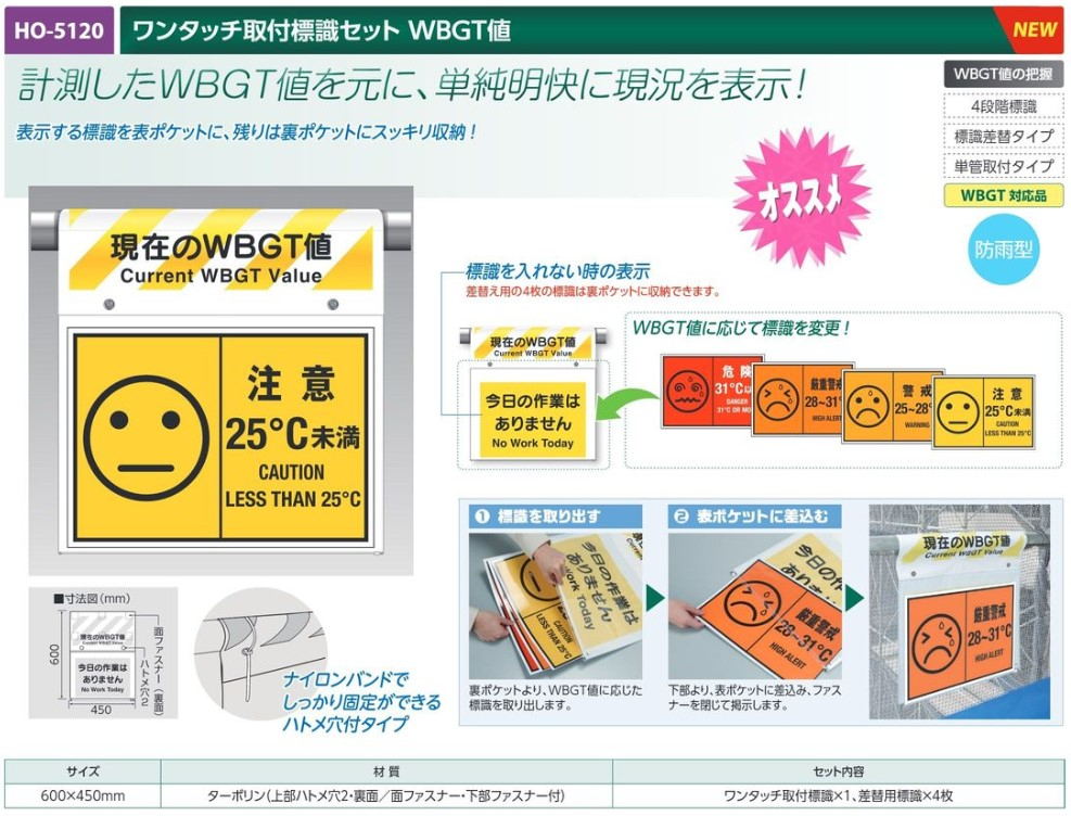 【夏季商品】　ユニット　HO-5120　ワンタッチ取付標識セット　WBGT値